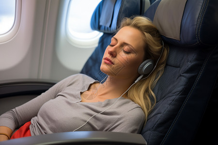 飞机上睡觉的女孩图片