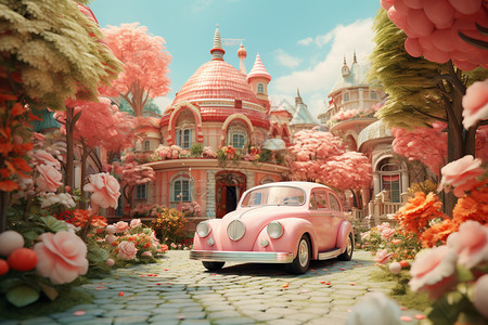 魅力的粉色汽车背景图片
