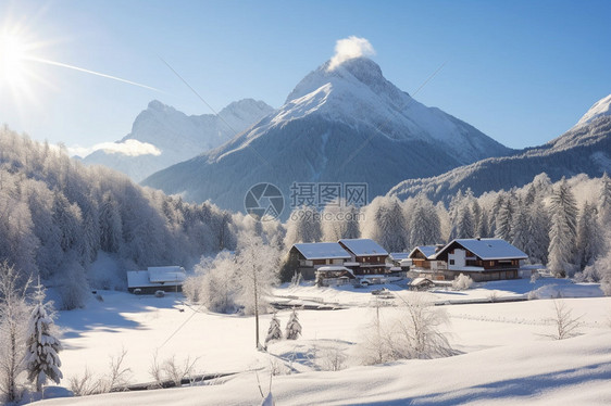 冬季雪地里的木屋图片