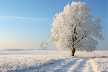 野外的树上是积雪图片