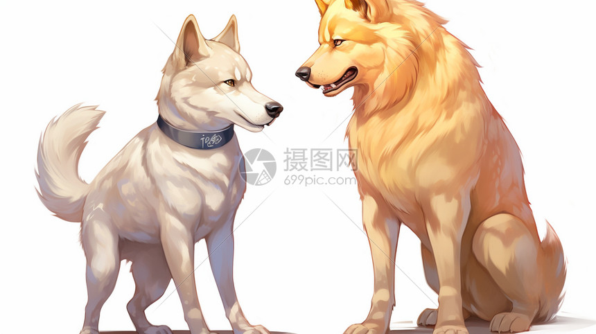 白狗和黄狗插画图片下载-正版图片600455552-摄图网
