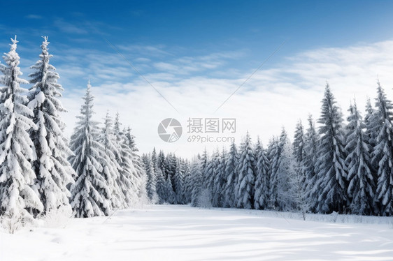 霜冻的松林图片