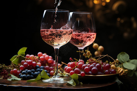 桌子上的美酒和葡萄图片
