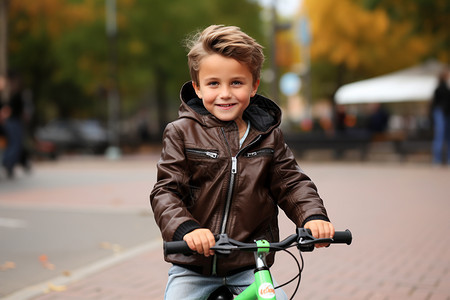 学着骑自行车的小男孩背景图片
