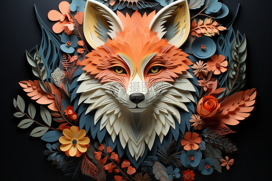 3D纸雕狐狸与花园图片