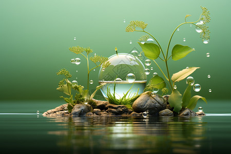 被污染的水一个被水包围的植物设计图片