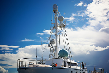 游艇的雷达船用雷达桅杆高清图片