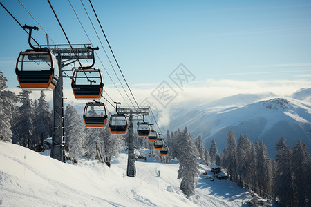 雪山上的缆车图片