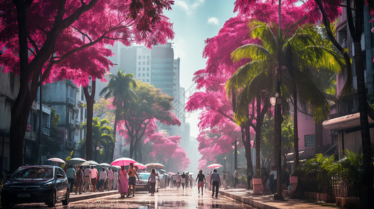 粉红的城市建筑物图片