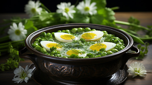 鸡蛋花和蔬菜粥图片