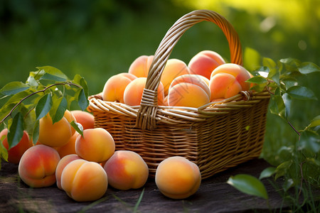 一篮子成熟的桃子图片
