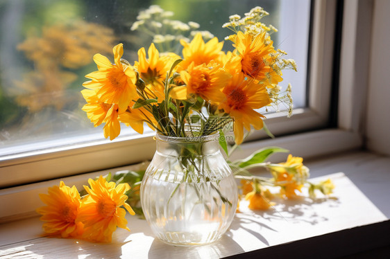 阳光下的美丽花瓶图片
