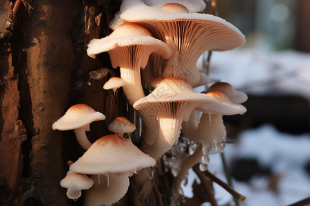 冬日雪中的蘑菇图片