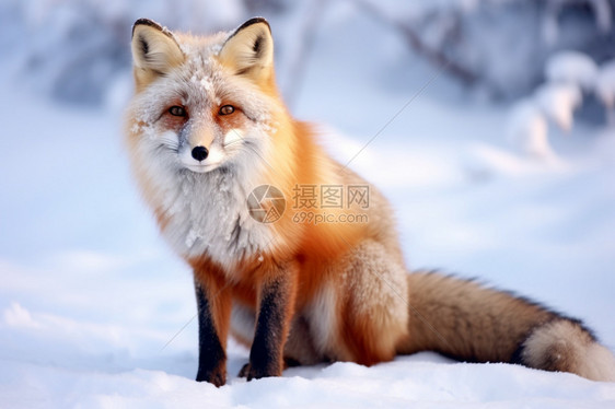 户外雪地上有一只狐狸图片