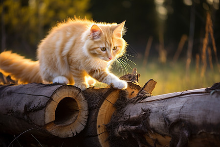 小猫在木头上图片