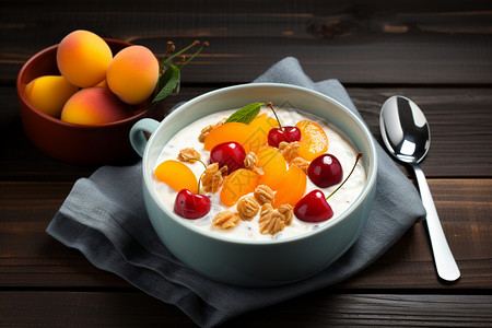 早餐的水果酸奶图片