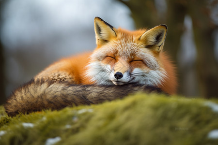 荒野中睡觉的狐狸图片