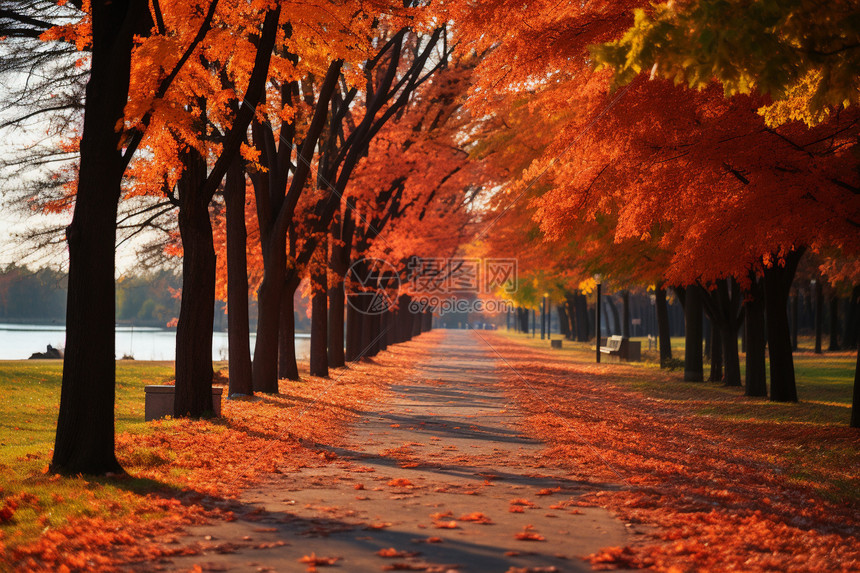 秋天的公园道路图片