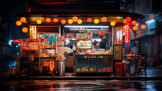 雨后街道上的小吃摊图片