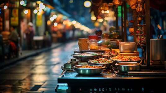 美食集市夜晚集市中的小吃摊背景