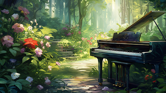 丛林中的钢琴背景图片