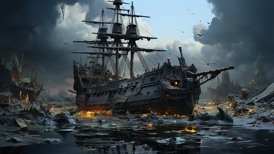 战争碎片旧时期的战船插画