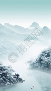 创意艺术的雪山风景水墨画图片