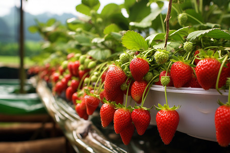 温室中新鲜的草莓高清图片