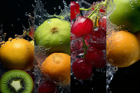 水中新鲜的水果拼贴图图片