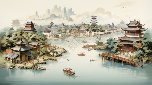 中国风建筑手绘图片