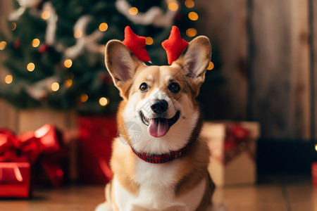 家庭宠物狗狗的圣诞节装饰图片