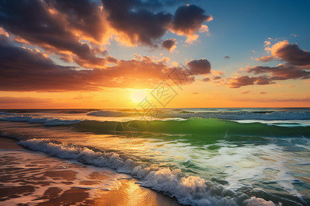 夏季海上的美丽日落图片