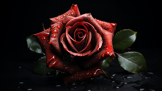 黑色背景上的红色玫瑰图片