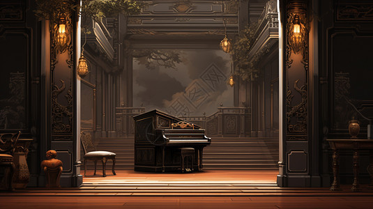 古风优雅的钢琴房图片