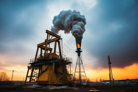 日落时郊区的石油钻机平台图片