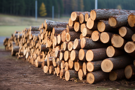 木材加工厂的原木木材图片