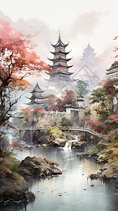 中式山水风景水墨画图片