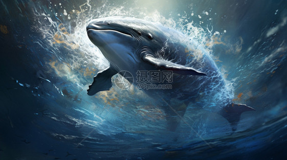 跳跃水面的鲸鱼创意插图图片