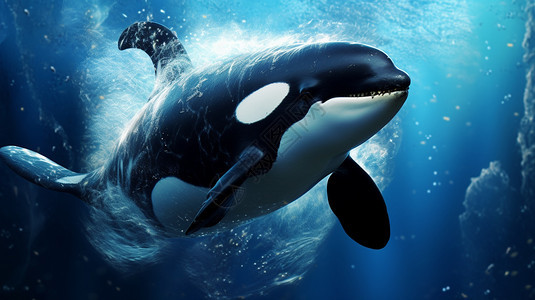 深海中的鲸鱼创意插图背景图片