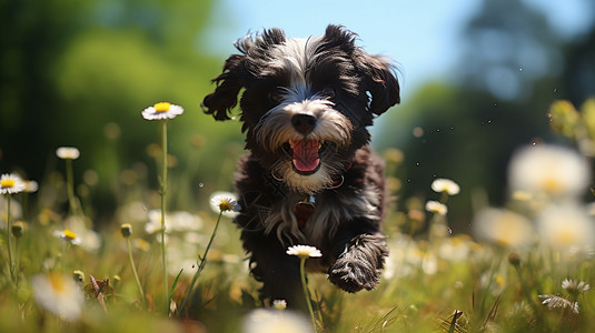 草地上开心玩耍的狗狗图片