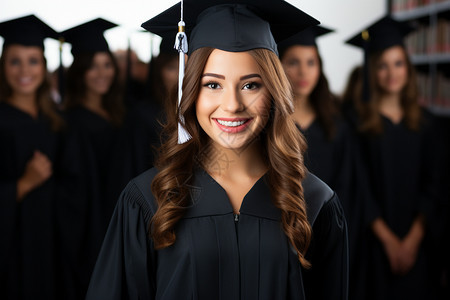 带学士学位帽的年轻女子图片