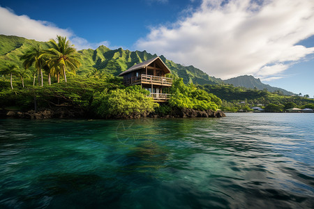 岛屿上宁静的小屋高清图片