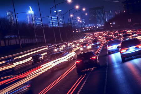 城市夜景中繁忙的高速公路图片