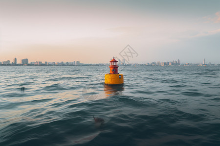 救生筏海面的灯塔背景