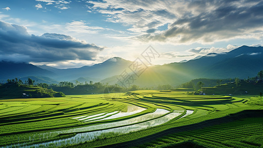 一片广阔的稻田图片