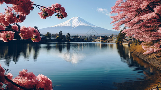 雪山下的湖泊图片