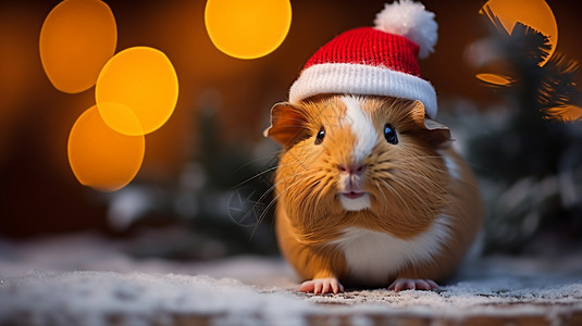 一只戴圣诞帽的豚鼠图片