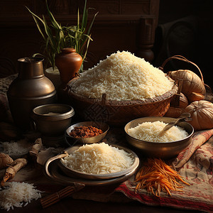 桌子上的白米饭图片