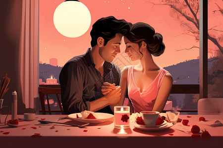情侣在享受烛光晚餐背景图片