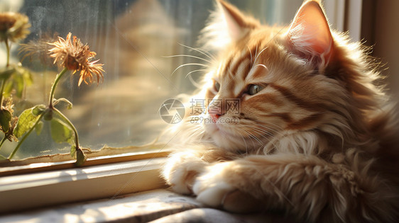 阳光下的虎斑猫图片
